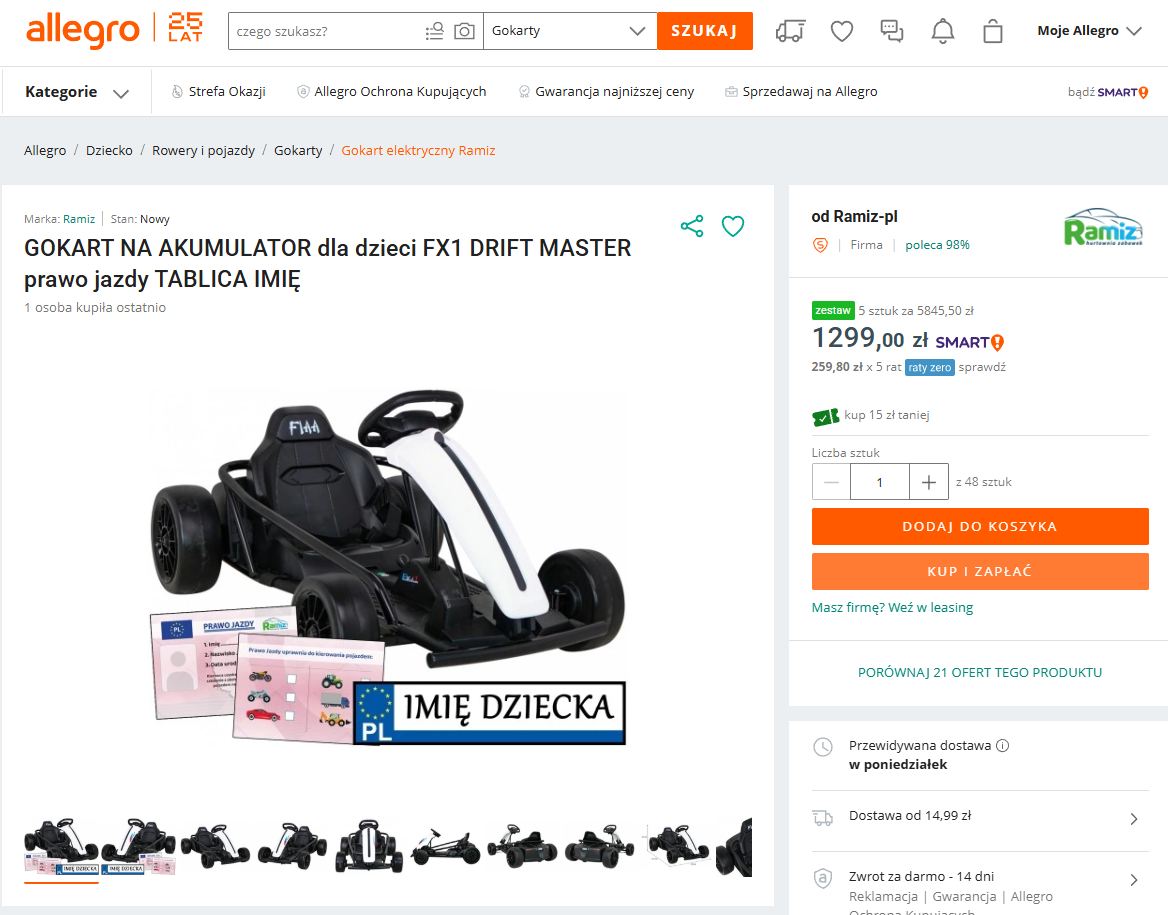 samochody na akumulator na allegro